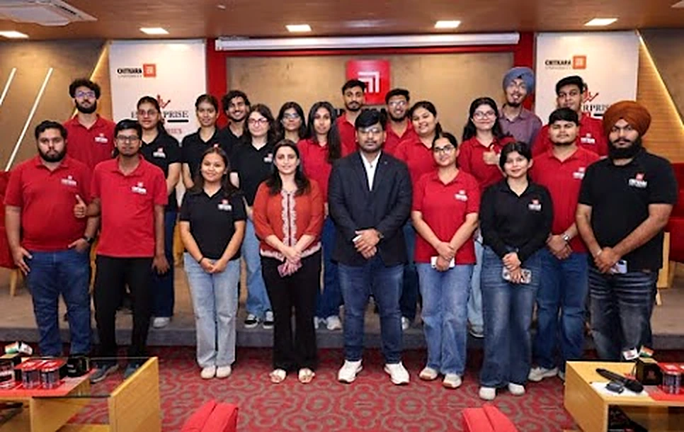 Jahid Hussain with students after his session at the Enterprise 360 Talk Series, Chitkara University
